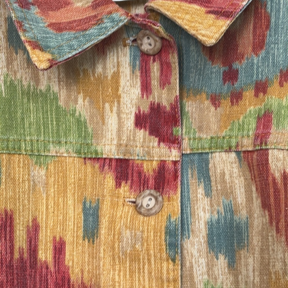 Coldwater Creek | Southwest Multicolor Abstract 100% Cotton Button Up Jacket L - Picture 10 of 17